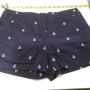 Cambridge Dry Goods Navy Blue White Anchor Nautical Summer Resort Shorts Size 8